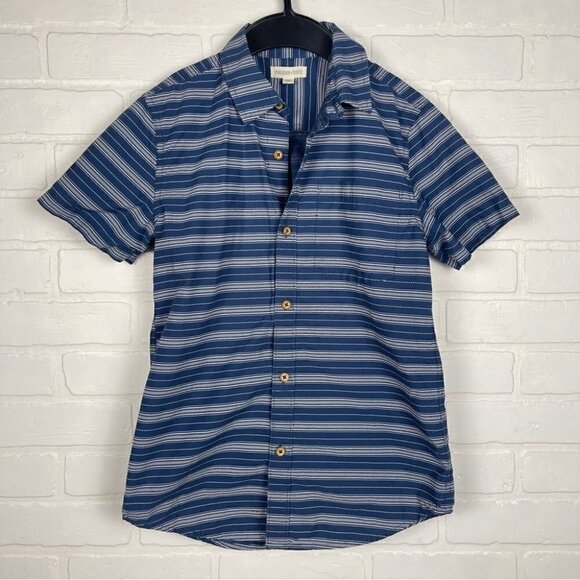 Tucker + Tate Short sleeve button down shirt blue white stripe size Large 10/12 - Picture 1 of 8